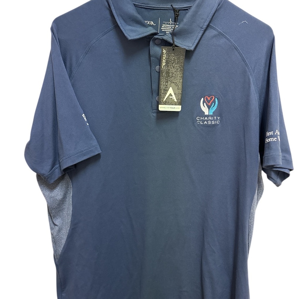Antigua Blue Performance Polo Shirt with Moisture-Wicking Fabric